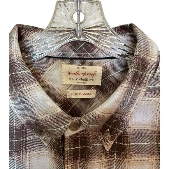 Weatherproof Vintage Men's LUXE FLANNEL Plaid Button Down Shirt Size XL Shitake - Picture 3 of 10